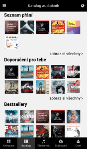 Katalog audioknih v mobilní aplikaci - Osobní doporučení, Seznam přání, Bestsellery